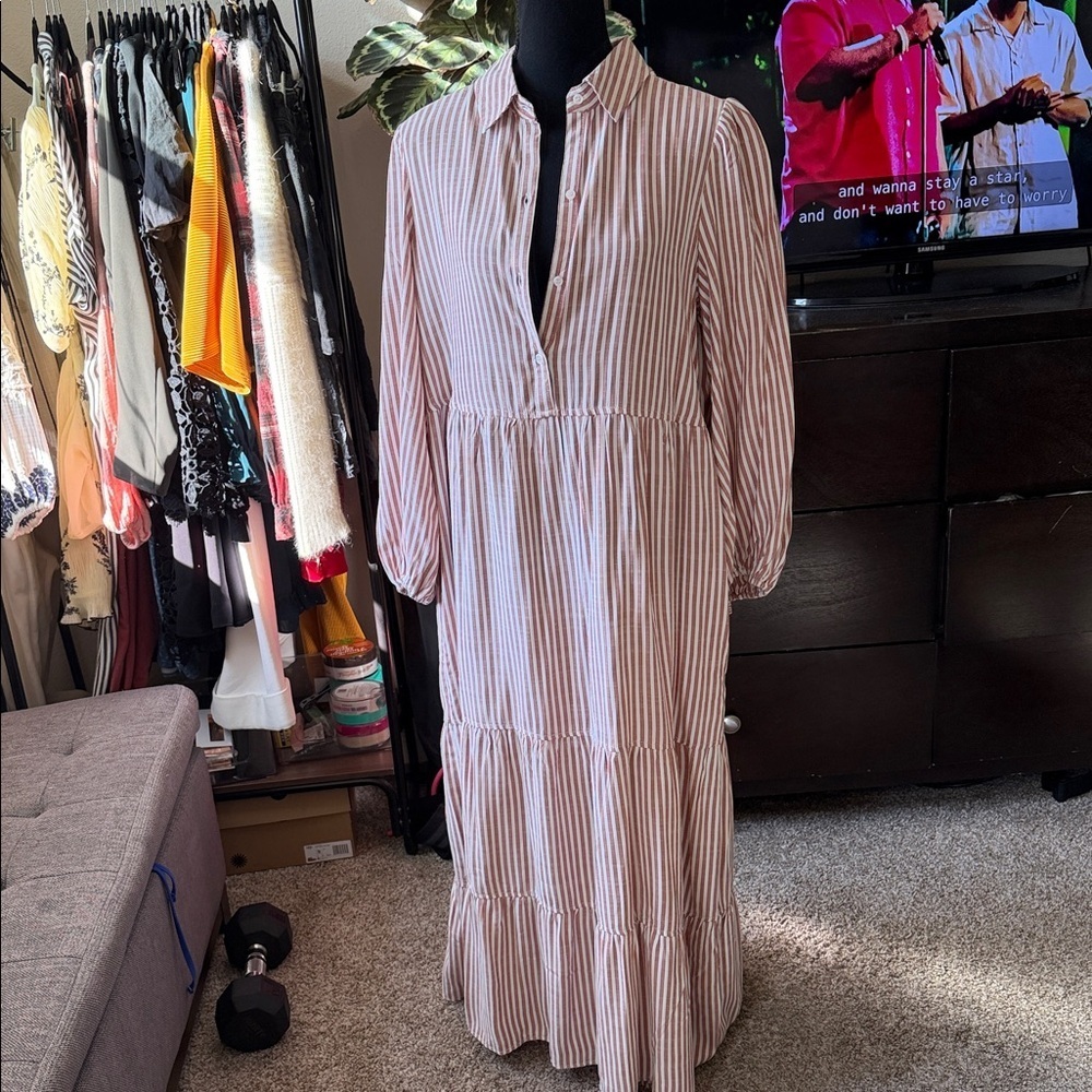Nwt Max Studio Stripe Tiered Maxi Shirtdress - Picture 4 of 4